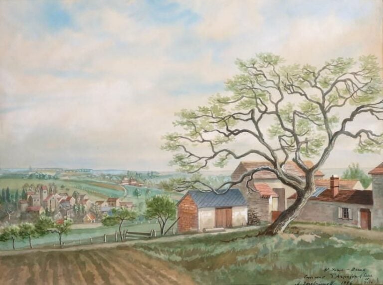 Saint-Yon-Breux, environs d'Arpajon (Seine-et-Oise), 1946 Aquarelle, signée, datée, titrée en bas à droite 46 x 62 cm (à vue)
