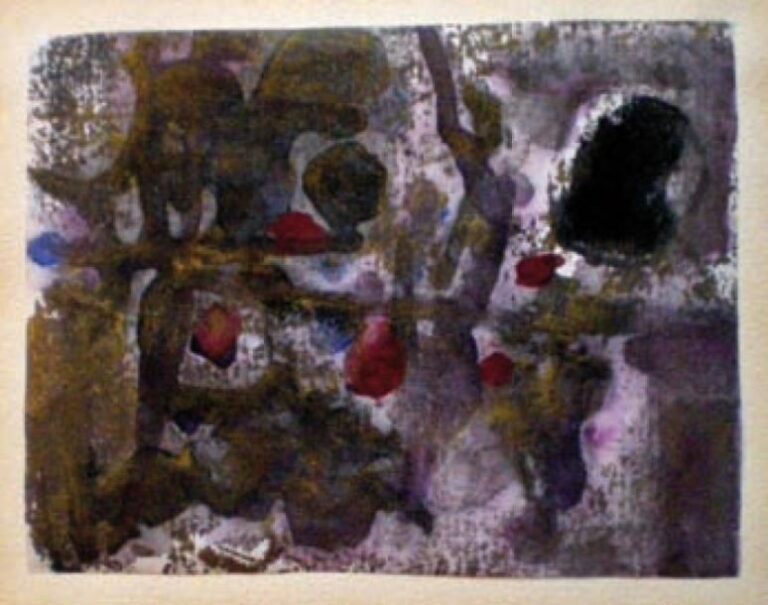 Sans titre Aquarelle sur carte de voeux 1959 Signé au dos et tampon d'atelier 7,5 x 9, 5 cm