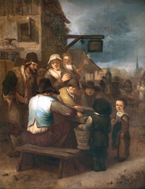 Scène de marché dans un village