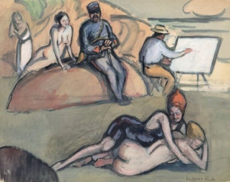 Scène de plage (peintre au chevalet)