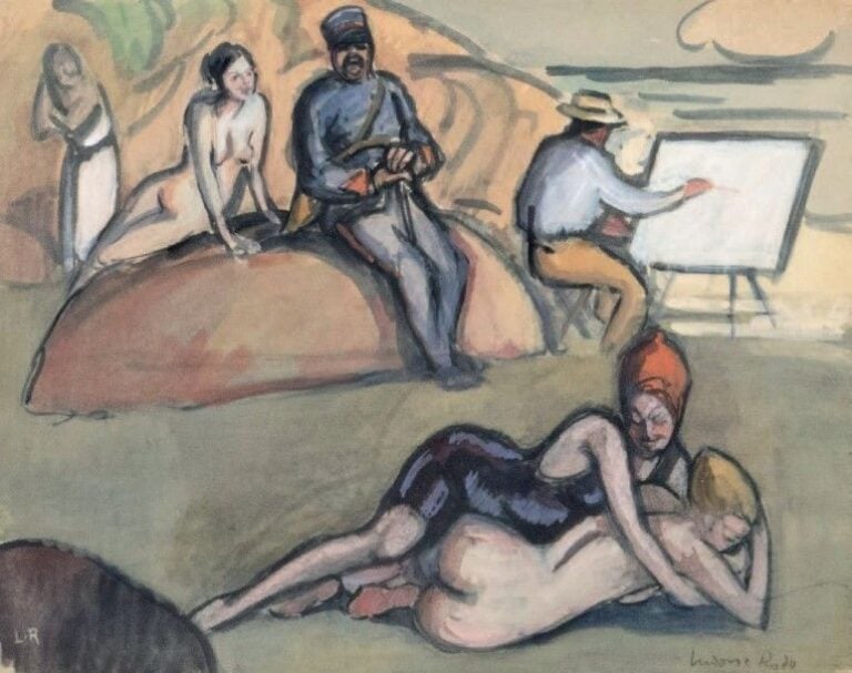 Scène de plage (peintre au chevalet)