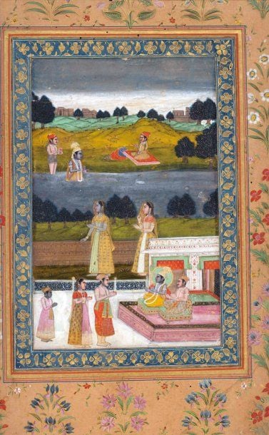 SCÈNE DU BHAGAVATA PURANA La scène se lit sur trois registre