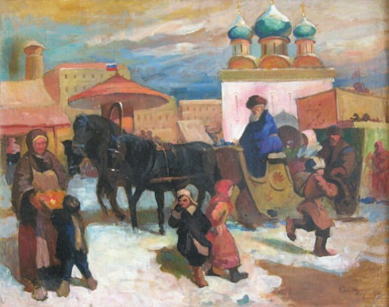 Scène en ville en Russie (1940) Huile sur toile Signée et datée en bas à droite 73 x 92 cm