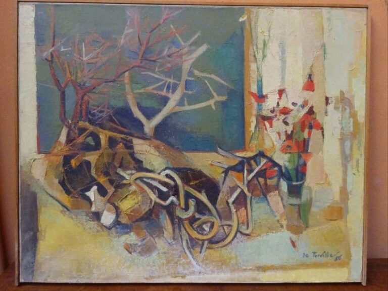 Serge DE TURVILLE (1924-2005) Nature morte aux coquelicots Huile sur toile Signée et datée en bas à droite: 56 65 x 81 cm