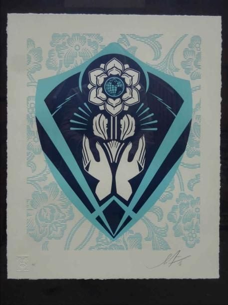 Shepard FAIREY (1970-) "Earth Crisis" 2016 Impression sur papier Contresignée et datée en bas à droite: 16 Justifiée en bas à gauche: AP (à côté du cachet sec) Dans un encadrement et sous verre Dimensions (feuille): 43 x 34,5 cm