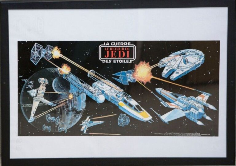 Star Wars / Le Retour du Jedi Poster Offert par les magasins de jouets General Mills 63 x 31 cm Occasion encadré 1984 France Tres bon état