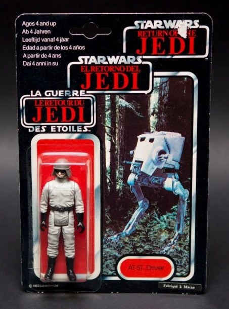 Star Wars Meccano - ROTJ Tri Logo - AT-ST Driver Neuf en carte 1983 Macao Déchirure d'etiquette de prix