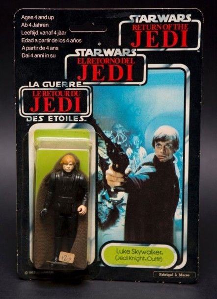 Star Wars Meccano- ROTJ Tri Logo - Luke Skywalker (Jedi Knight Outfit) Sabre vert Neuf en carte 1983 Macao