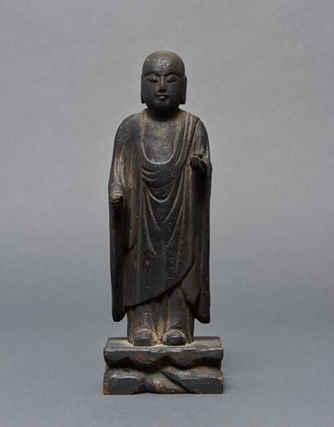 Statue de Boshisattva Jizo (Ksitigarbha) en bois noirc