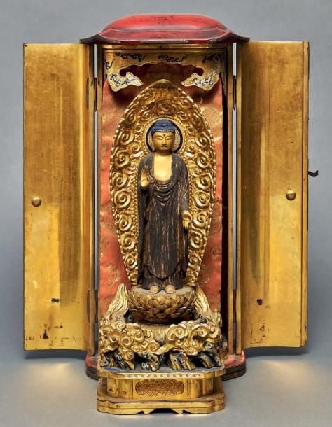 STATUE DE BOUDDHA Amida en bois dor