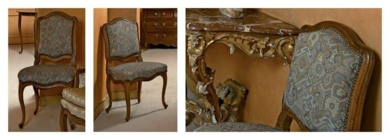 Suite de trois chaises en bois naturel mouluré garnies de tapisseri