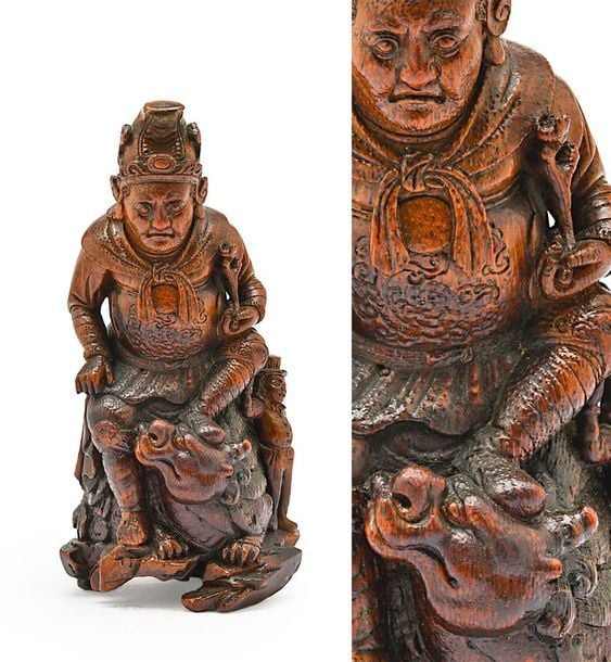 SUJET EN BAMBOU SCULPTE A L'EFFIGIE D'UN LOHAN / ARHAT