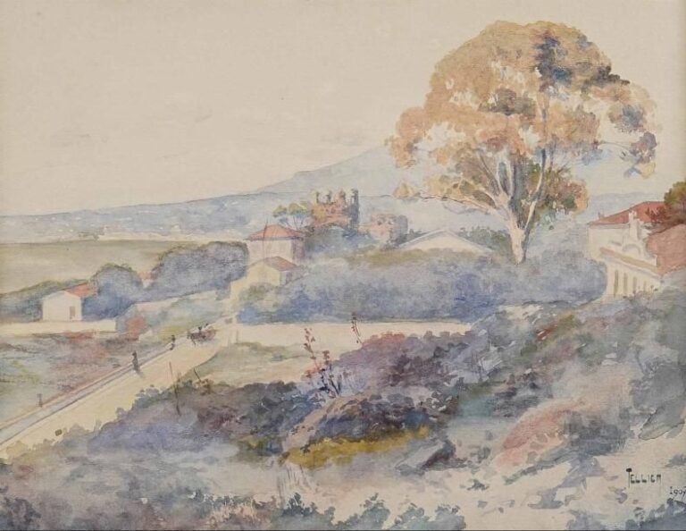 TELLIER ? Château de l'Anglais, pointe du cap de Nice Aquarelle sur papie