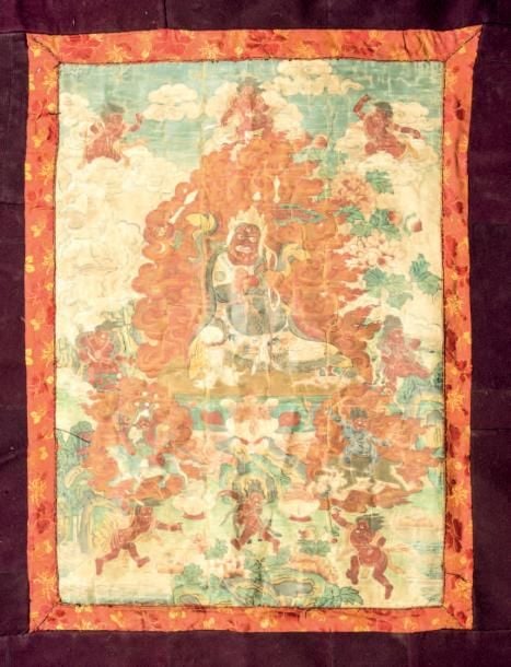 Thangka en polychromie sur soie, représentant