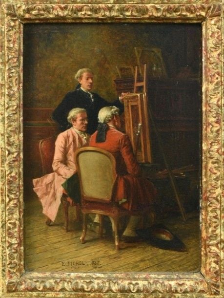 The connoisseurs Huile sur panneau de bois Signée et datée en bas à gauche: 1885 22 x 16 cm