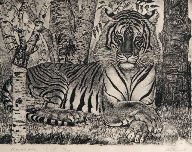 Tigre, 1937 Lithographie, signée en bas à droite, titrée et datée en bas à gauche 28 x 35 cm (à vue)