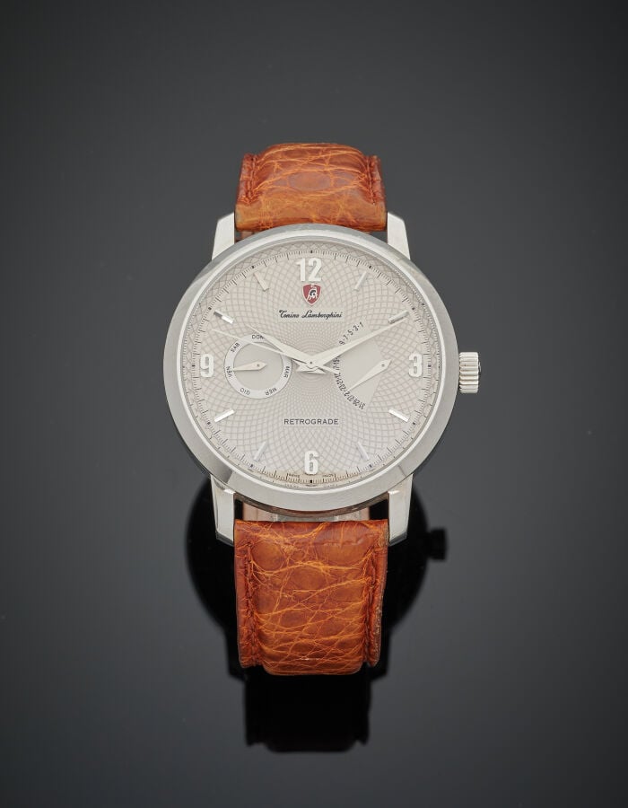 TONINO LAMBORGHINI - Important BRACELET MONTRE "Retrograde" en acier. Cadran cr…