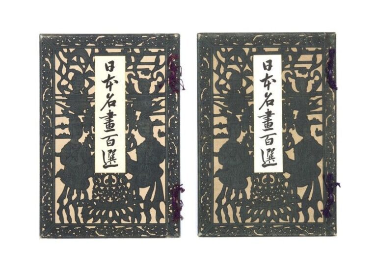 Très rare lot complet composé de deux livres par Oumura Seigai, "100 peintures japonaises célèbres (Nihon Meiga Hyakusen