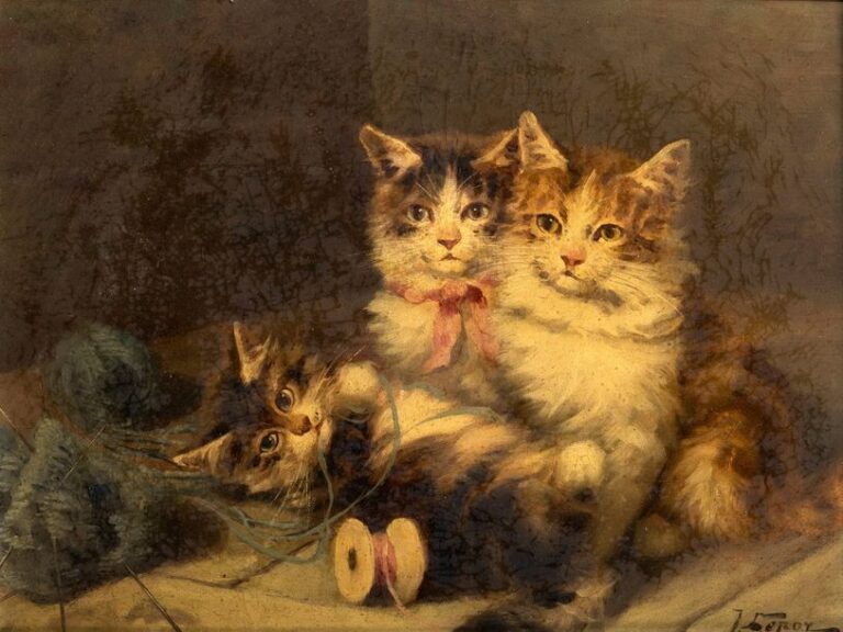 Trois chatons à la pelote de laine