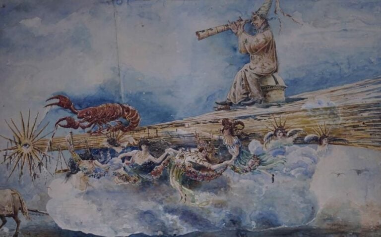Trophime VÉRANY (1818-1903) Projet de char de carnaval au homard Aquarelle sur montage de papiers Signée en bas à droite Dans un encadrement et sous verre (non ouvert) 65,5 x 104 cm (à vue) (tache, petites déchirures)