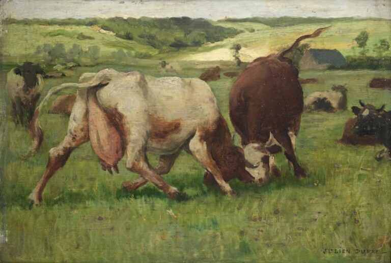 Troupeau de vaches Huile sur panneau, signée en bas à droite 24 x 34 cm