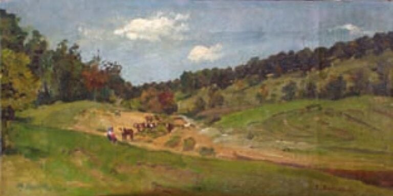 Troupeau de vaches Huile sur toile Signée en bas à droite 30 x 60 cm