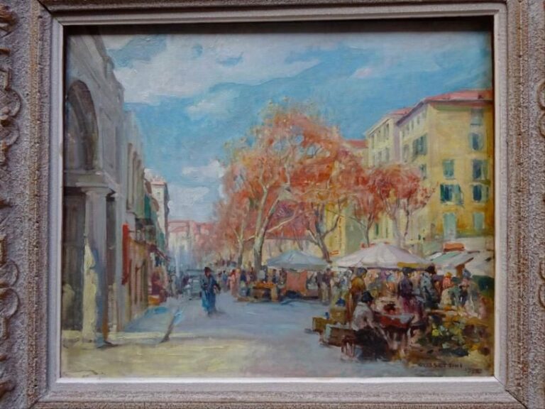 Ugo COSSETTINI (1881-1954) Le cours Saleya à Nice Huile sur toile Signée et datée en  bas à droite: 32 54 x 65 cm