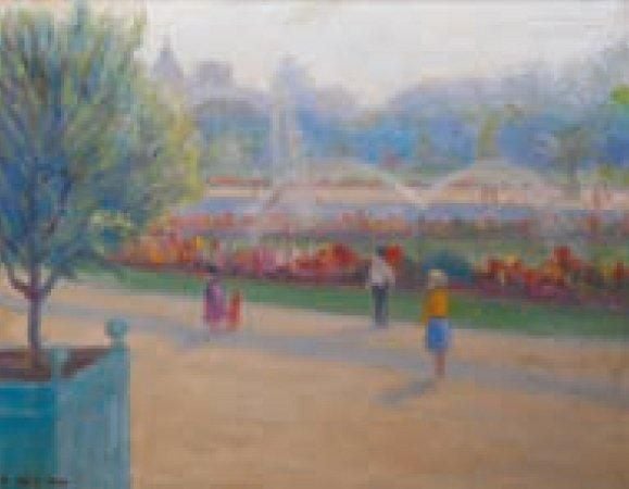 Un matin au Jardin du Luxembourg (1938) Huile sur toile Signée et datée en bas à gauche, titrée au dos 33 x 41 cm