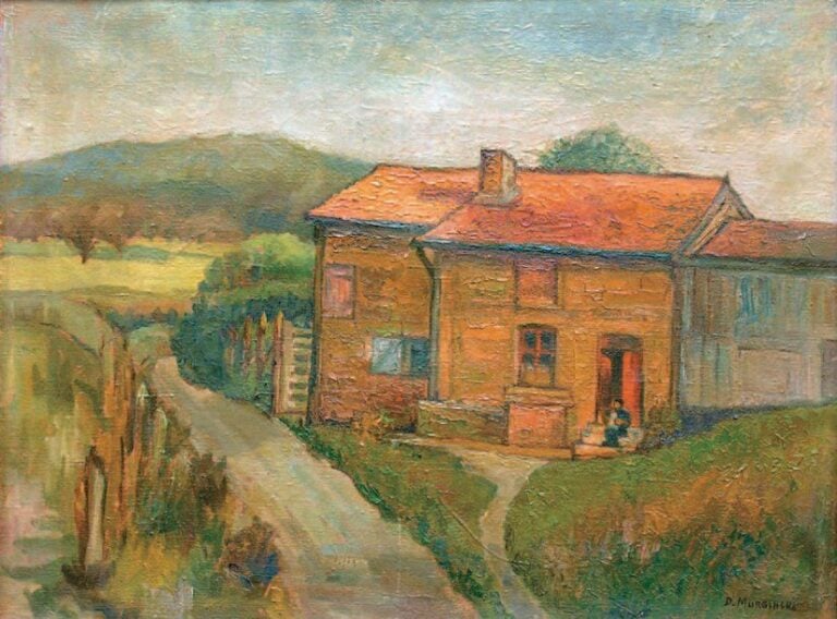 Une ferme Huile sur toile Signée en bas à droite 54 x 74 c
