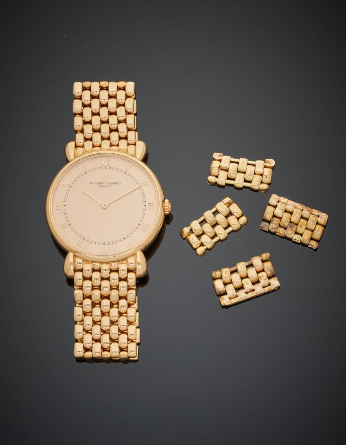 VACHERON CONSTANTIN - BRACELET MONTRE ronde en or jaune (750‰). Cadran mat et p…