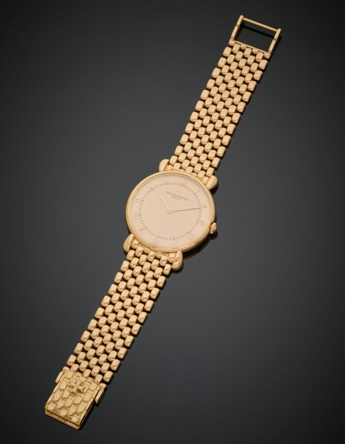 VACHERON CONSTANTIN - BRACELET MONTRE ronde en or jaune (750‰). Cadran mat et p…