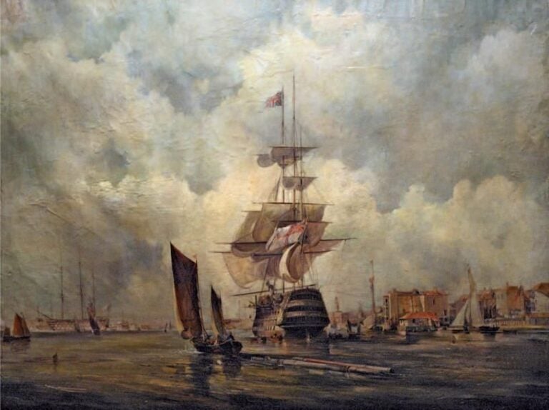 «Vaisseau sortant d'un port» Huile sur toile 93 x 124 cm (*)