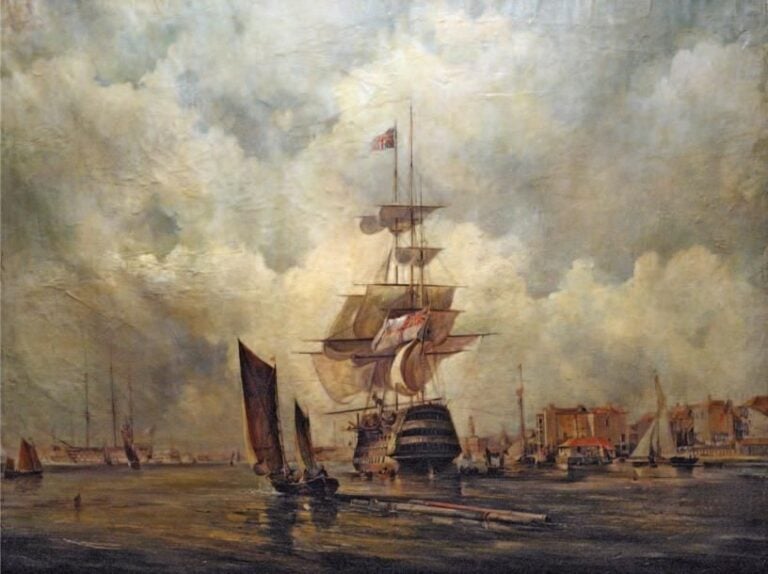 « Vaisseau sortant d'un port » Huile sur toile 93 x 124 cm
