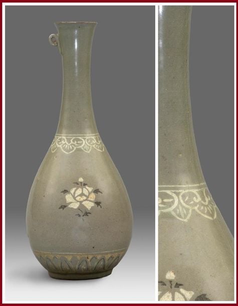 VASE BOUTEILLE FUSELE EN GRES A COUVERTE CELADON
