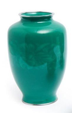Vase cloisonné de couleur verte foncé, avec une frise d'une nuance de vert plus clair
