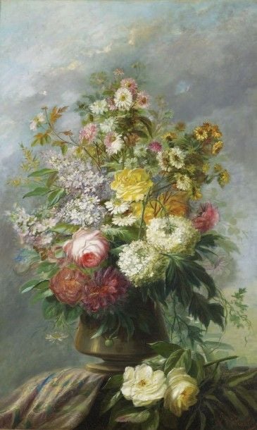 Vase de fleurs sur un entablement Huile sur toil