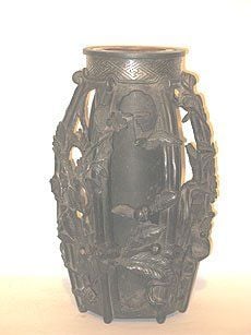 Vase en bronze émaillé pour l'ikebana, à décor de fleurs et d'oiseaux, cloisonn