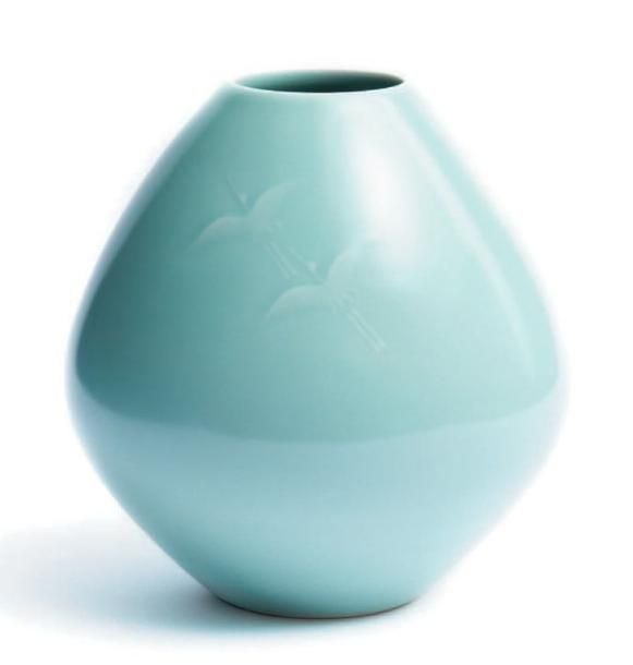Vase en céramique céladon de style Kiyomizu en forme de poir