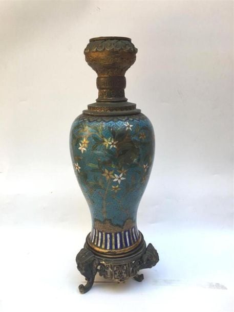 VASE EN EMAUX CLOISONNES MONTE EN LAMPE