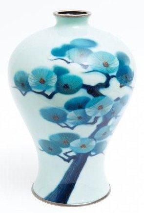 Vase en forme de colonne en cloisonné de couleur vert menth