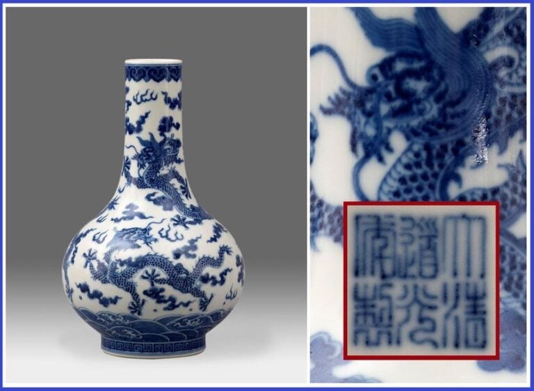 VASE EN FORME DE SPHERE CELESTE EN PORCELAINE BLEU BLANC, TIANQIUPING