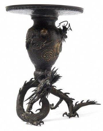 Vase usubata pour arrangement de fleurs ikebana en bronze en trois pièce