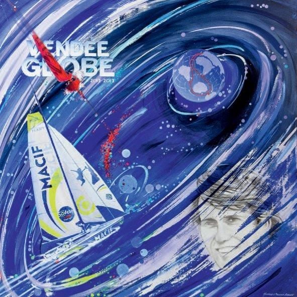 «Vendée Globe 2012-2013» Acrylique sur toile représentant le vainqueur du Vendée Globe, François Gabart et son Bateau «Macif» 100 x 100 cm