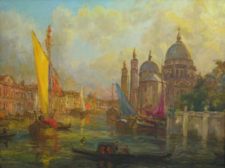 Venise Huile sur toile Signée en bas à droite 60 x 80 cm