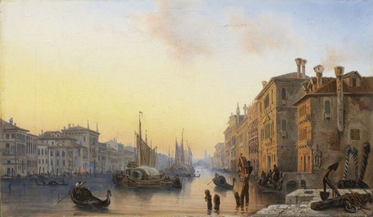 Venise, l'entrée du canal, vue sur le Rialto Huile sur toile, signée en bas à droite et datée 184