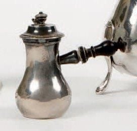 VERSEUSE MINIATURE en argent à fond plat, le couvercle à bordure de palmes et prise en toupi
