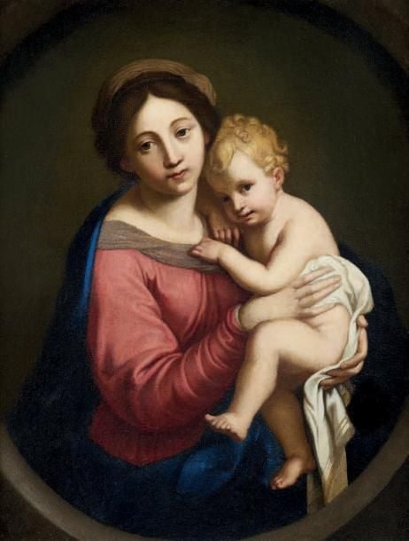 Vierge à l'Enfant dans un ovale en trompe-l'oeil Huile sur toil
