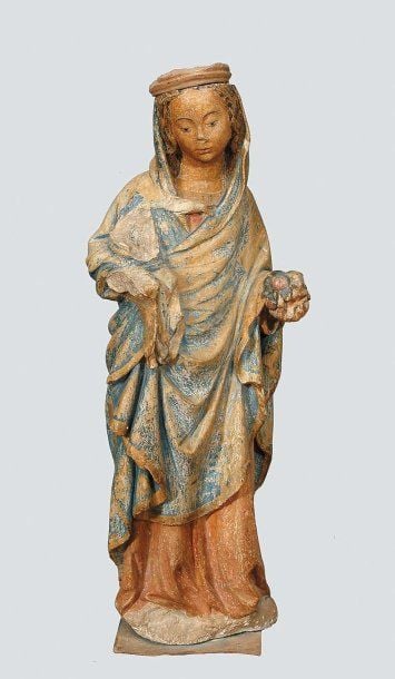 Vierge à l'Enfant en pierre calcaire polychrom