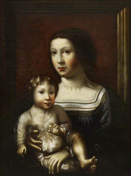 Vierge à l'enfant Huile sur cuivre marouflé sur pannea