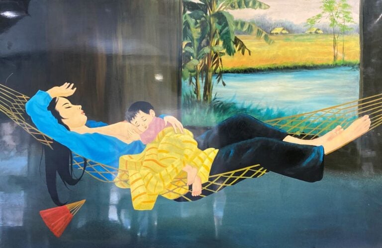 Vietnam - La sieste - Panneau - 40 x 60 cm - - On joint un autre panneau laqué…
